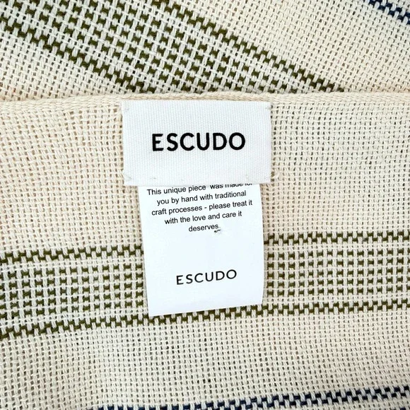 ESCUDO 100% Pima Cotton Handmade in Peru Scarf Cream Blue Stripe Fringe - Picture 8 of 14